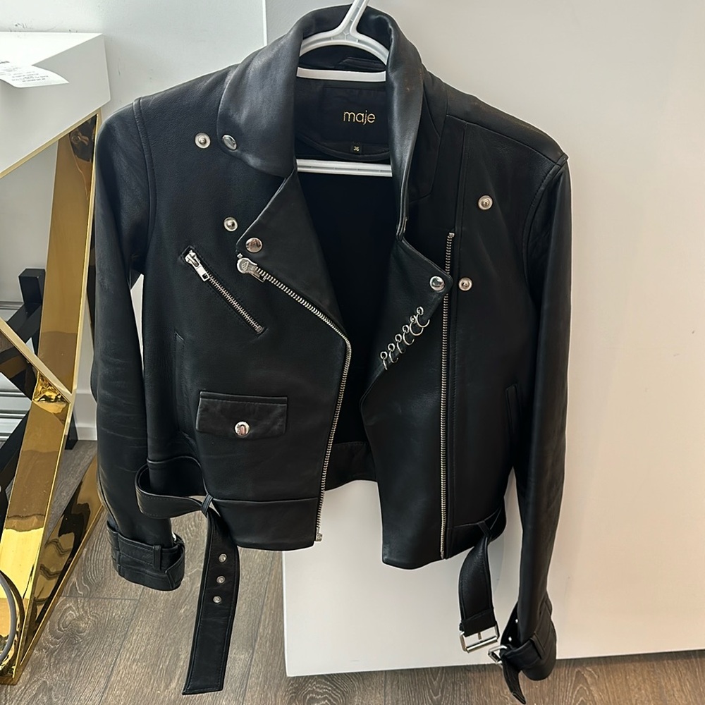 Maje Biker Leather Jacket, black, moto